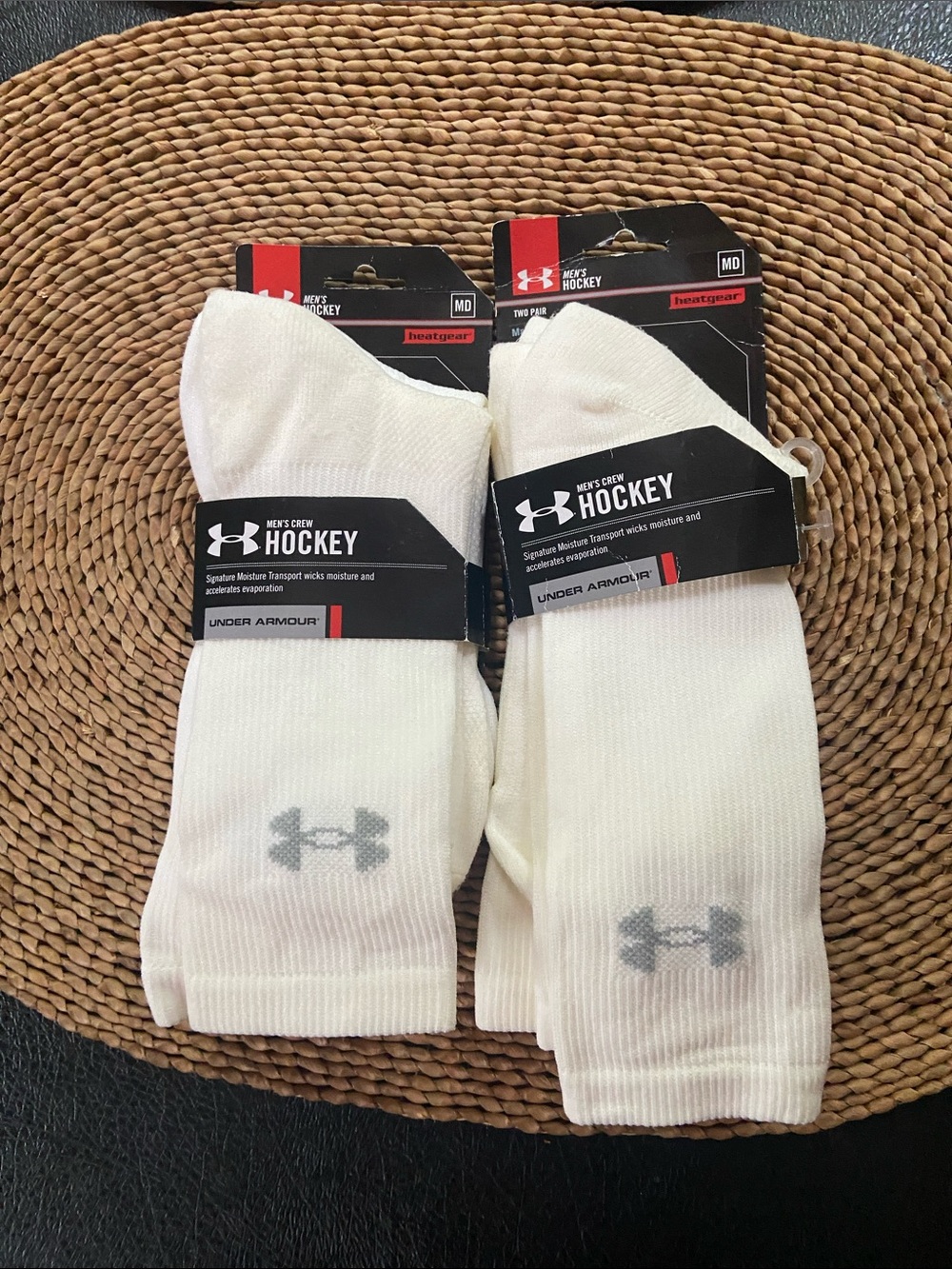 Under Armour Men’s White Crew Hockey Socks - Pair Size Medium